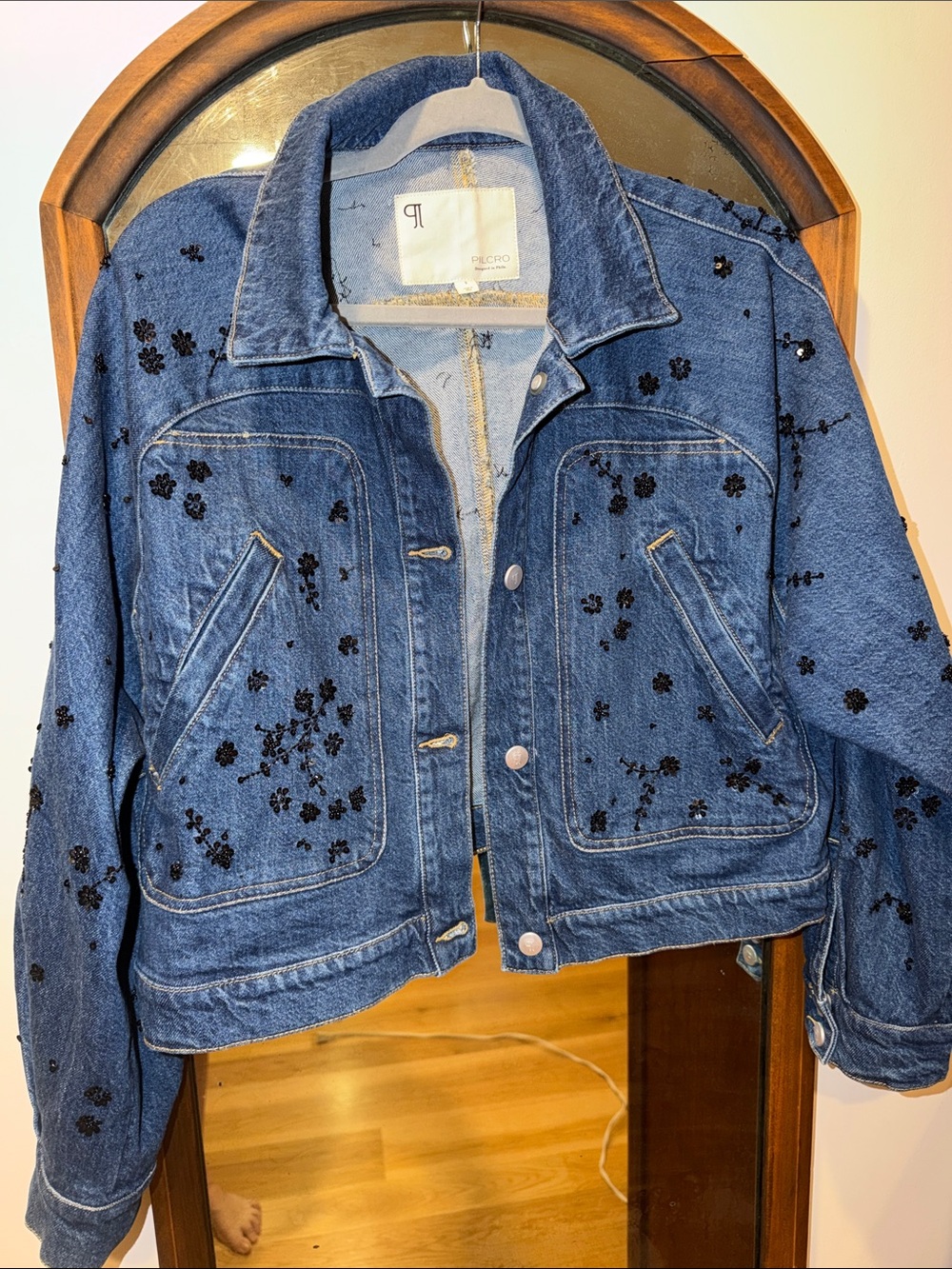 Anthropologie Pilcro Dolman Sleeve Beaded and Sequin Denim Jacket S - Picture 5 of 9